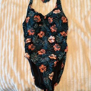 Lole Black Swimsuit with Teal & Coral Floral Detail